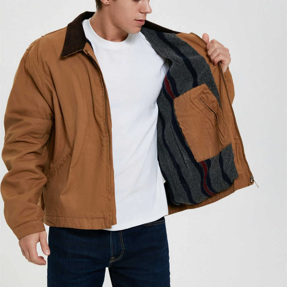 Men's Coated Canvas Lightweight Cargo Jacket Waterproof Windproof Comfortable Winter Jacket Custom Logo Hooded Design