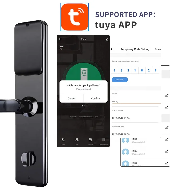 Factory Price Security Handle Digital Tuya Cerraduras Inteligentes Con Wifi Keys Apartment Fingerprint Smart Door Lock
