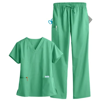 Women men male/female black nurse nursing wear custom wholesale hospital medical uniform suit tops pant sets scrub