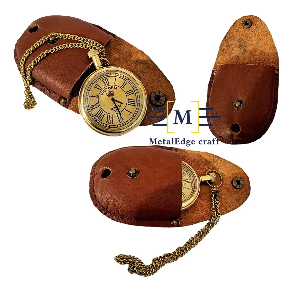 Brass Pocket Watch With Lid Leather Case Customizable Pocket Watch