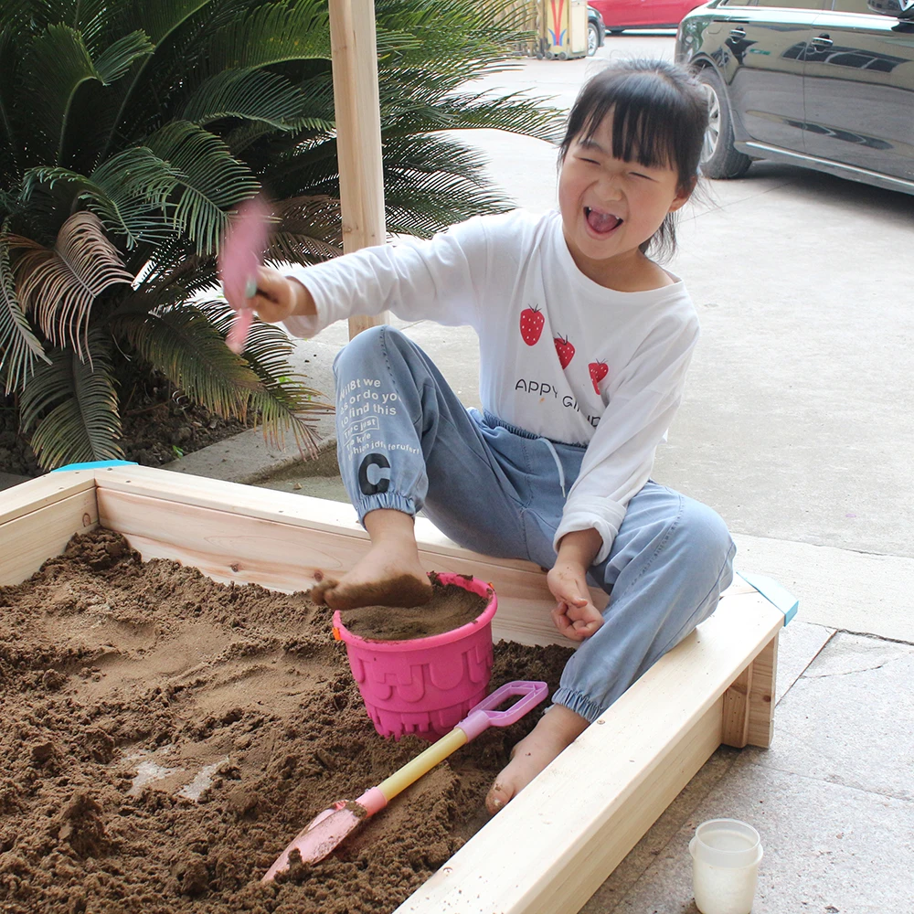 Natural Color Sandbox 2 Kids 1 Large Sandbox Wooden for Kids Role Sand Box Wholesale Sand Pit