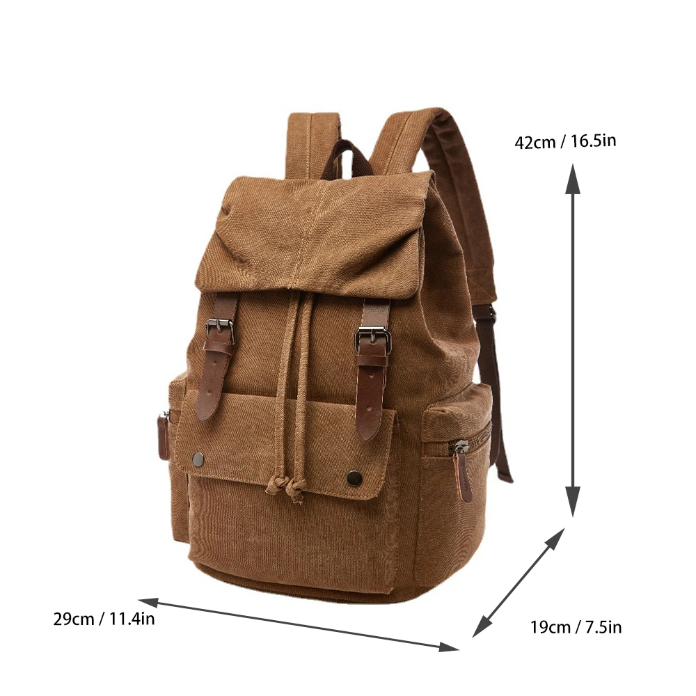 ZUOLUNDUO Solid Color Vintage Canvas Backpack Drawstring Fashionable Portable Leisure Bag for Men Women for Outdoor Adventures