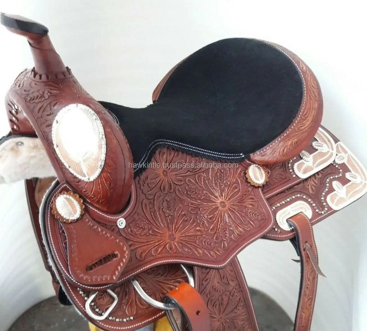 Genuine Natural Leather Western Saddle With Crocodile Print Cow Soft