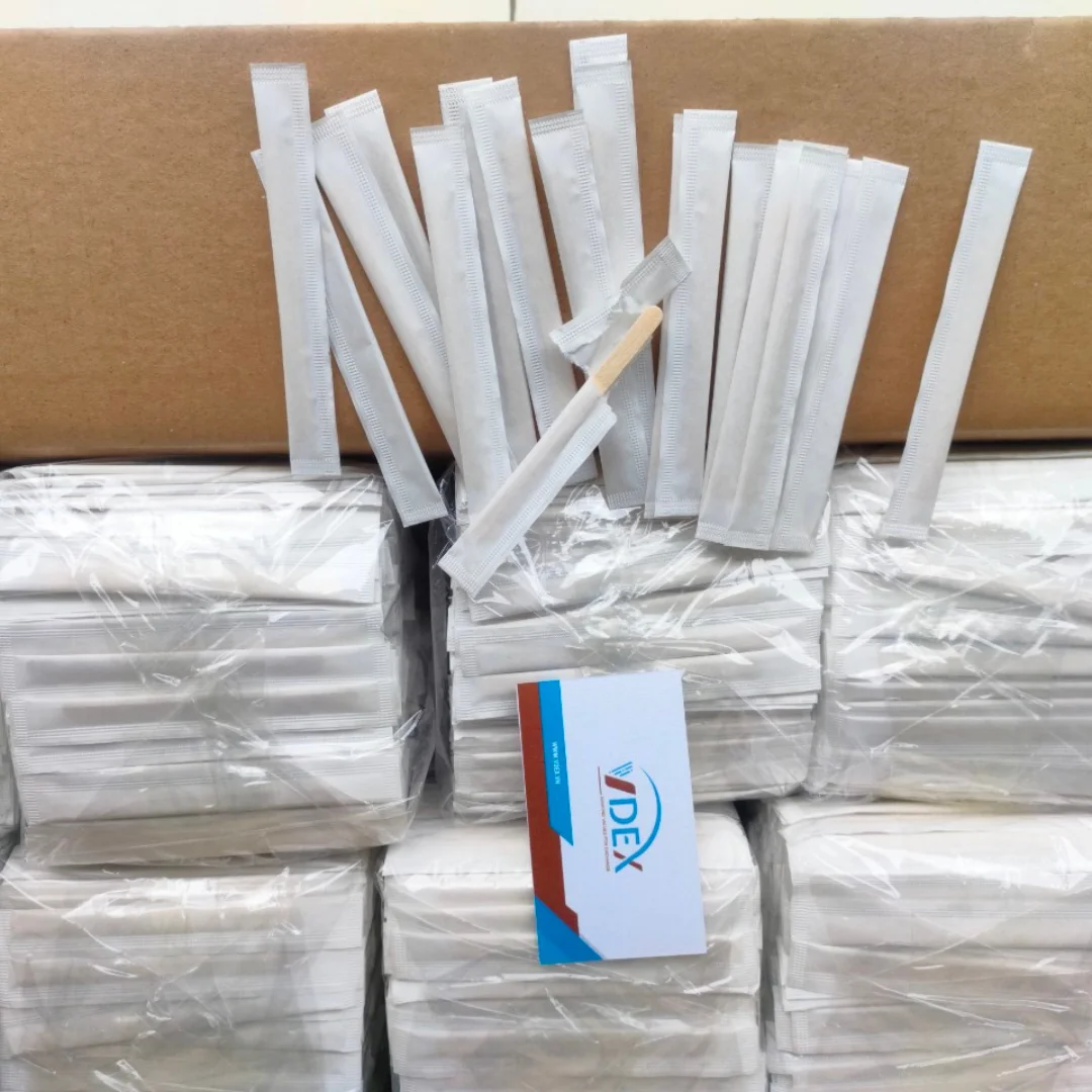 Vdex 90MM Individual Paper Wrapped Natural Wooden Coffee Stirrer Honey Stir Eco-Friendly Disposable Bulk Cocktail/Drink Stirrers