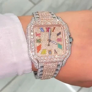 Latest Trending Design Big Dial Alloy Stainless Steel Customize Diamond Vvs Moissanite Watch Iced Hiphop Business Mechanical Men