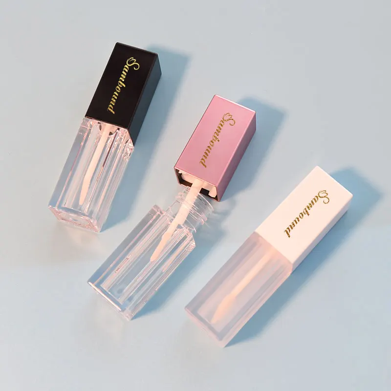 Wholesale Custom Private Label square Unique clear 7ml Lip Gloss Tubes Empty Lip Oil Tubes Cosmetic Tube Packaging