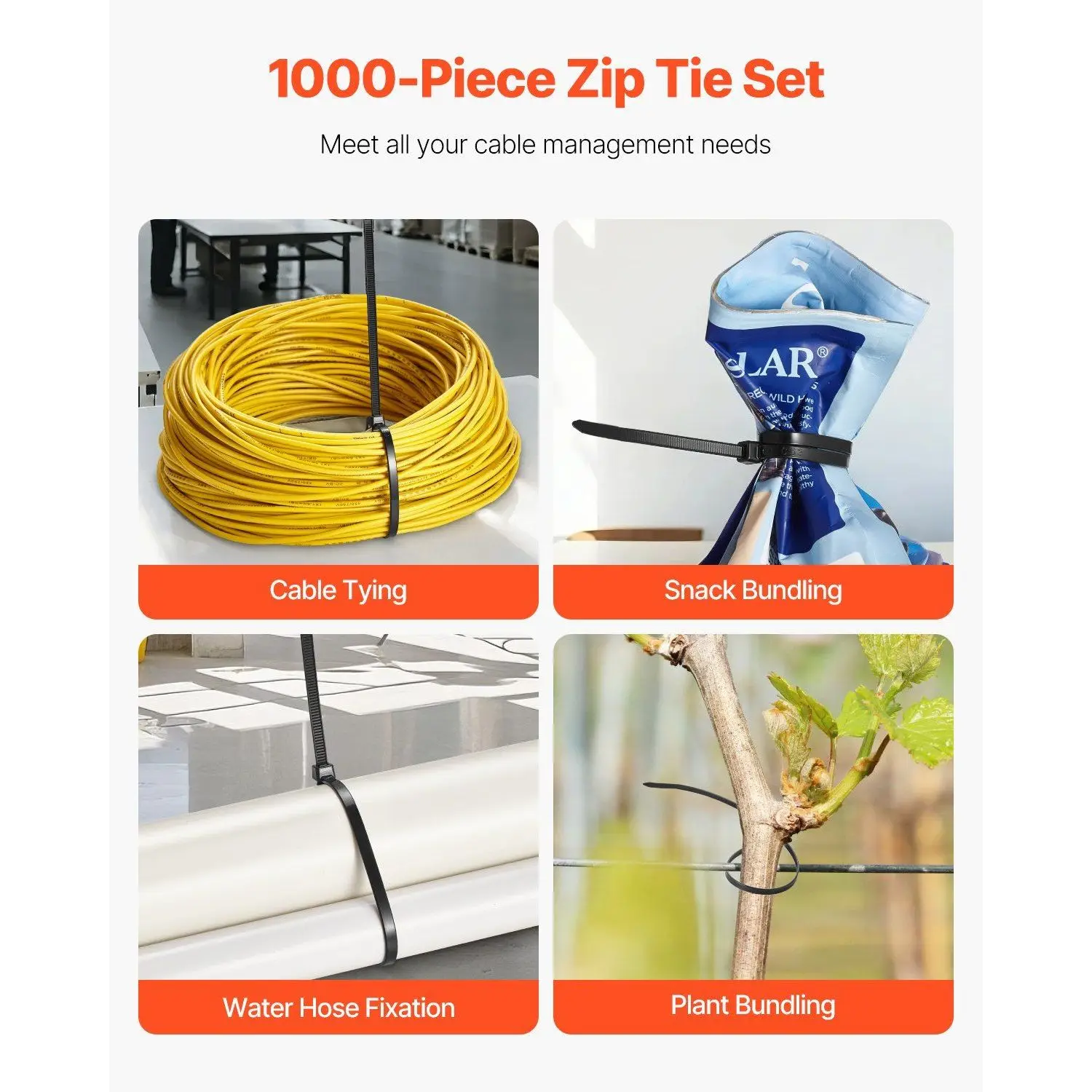 Cable Wire Ties 12 Inch Nylon High Tensile Strength Bundle Electrical Cables