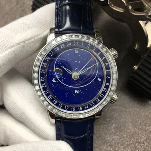 New Elegant Casual Waterproof Men's Mechanical Watch Blue Dial Gemstone-set Custom Glass Crystal High-quality Automatic Watches