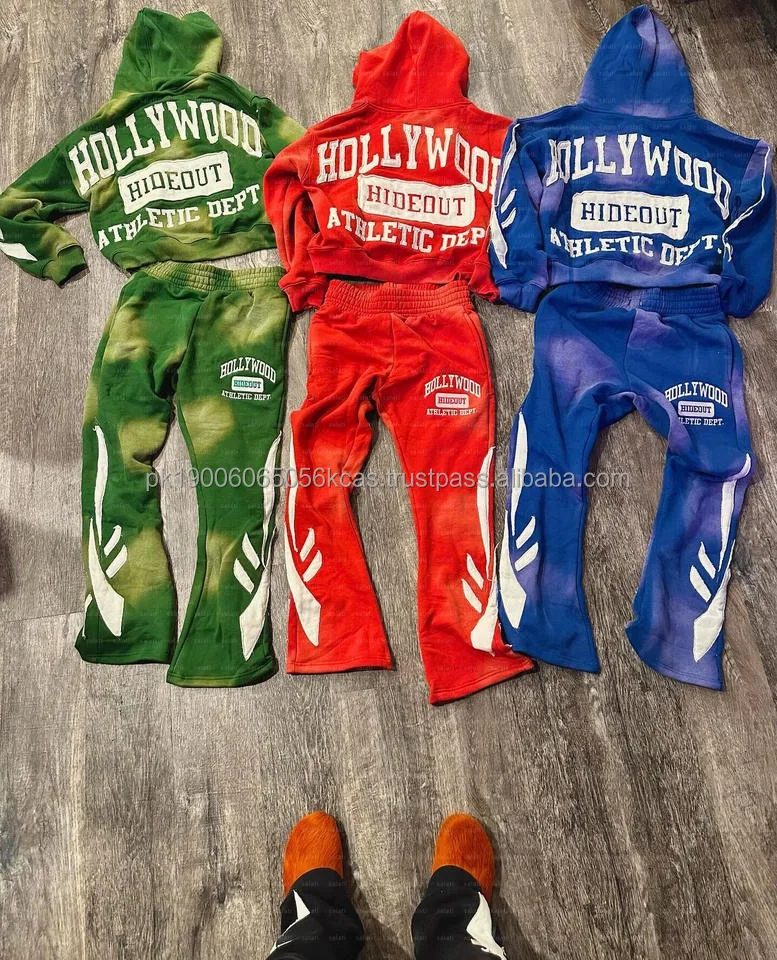 Custom Applique Patches Embroidery Jogger Tracksuit Men's Acid Wash Sun