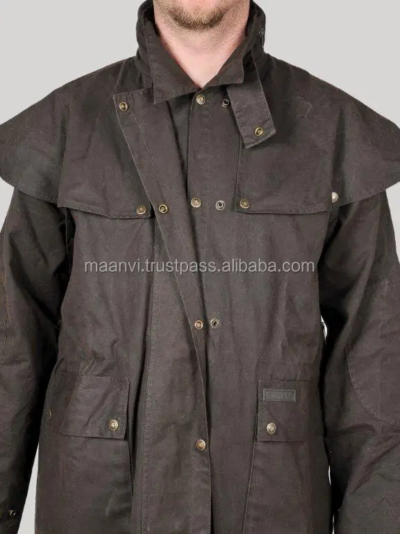 Smart Oilskin Waxy Mens Long Coat With Cotton Lining/ Oilskin Long Coats With Detachable Fur