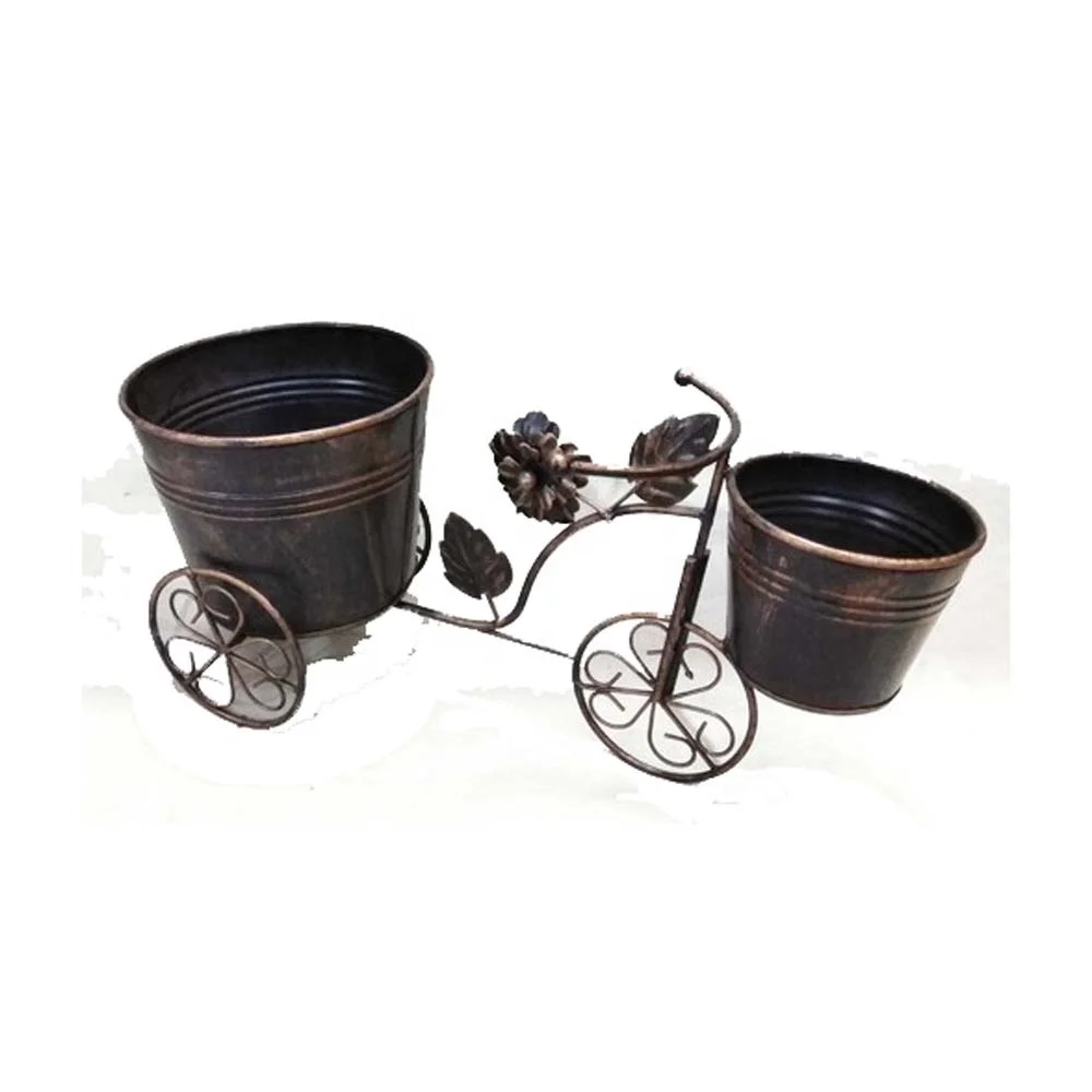 Ceramic White Elephant Animal Tricycle Metal Plant Pot Stand Pot Stand With Wheels Iron Wire Tricycle Pot Stand Red