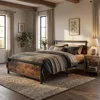 Letto matrimoniale in ferro con pannello in legno nero e marrone