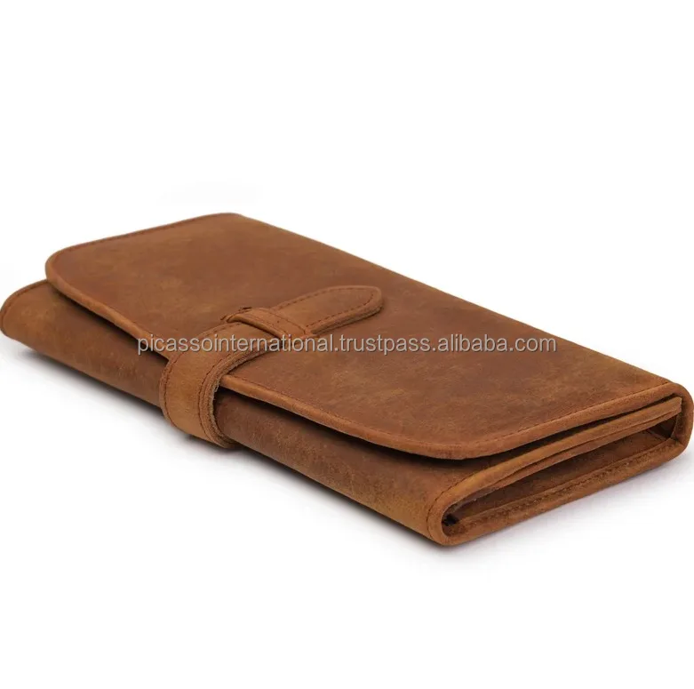 Hot Selling Good Quality Modern Design Cotton Lining Open Closure Type 100% Genuine Leather Wallet from Indian Manufacturer