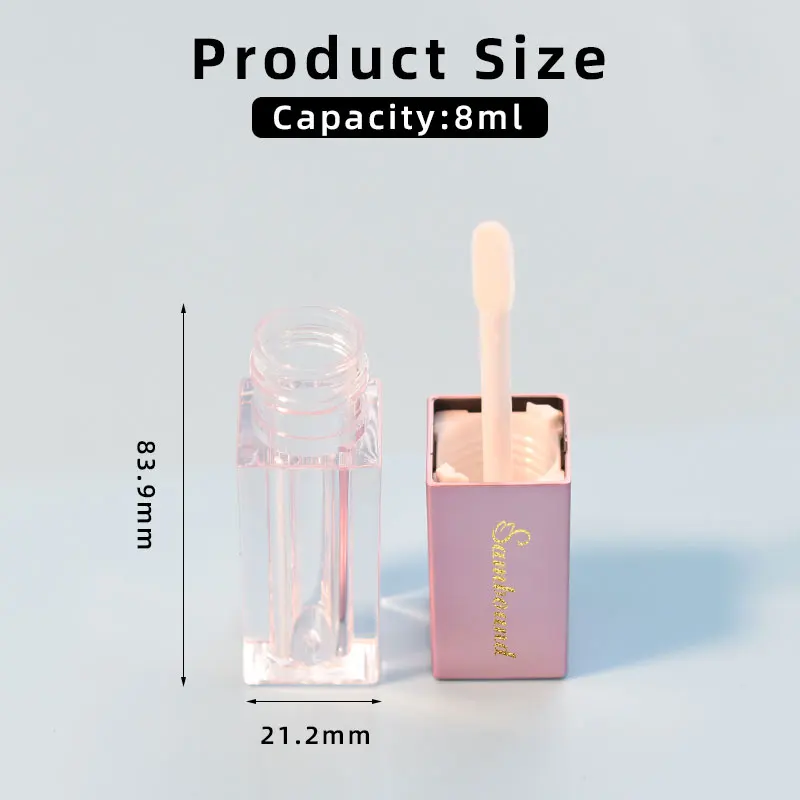 Wholesale Custom Private Label square Unique clear 7ml Lip Gloss Tubes Empty Lip Oil Tubes Cosmetic Tube Packaging