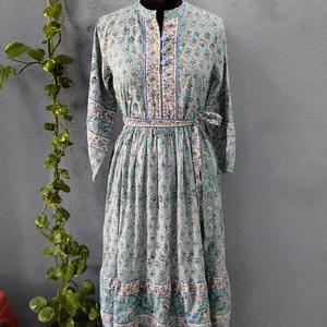 Block Print Soft Cotton Dress Long Summer Dress Long Sleeve Cotton Maxi Dress For Women Gift For Her