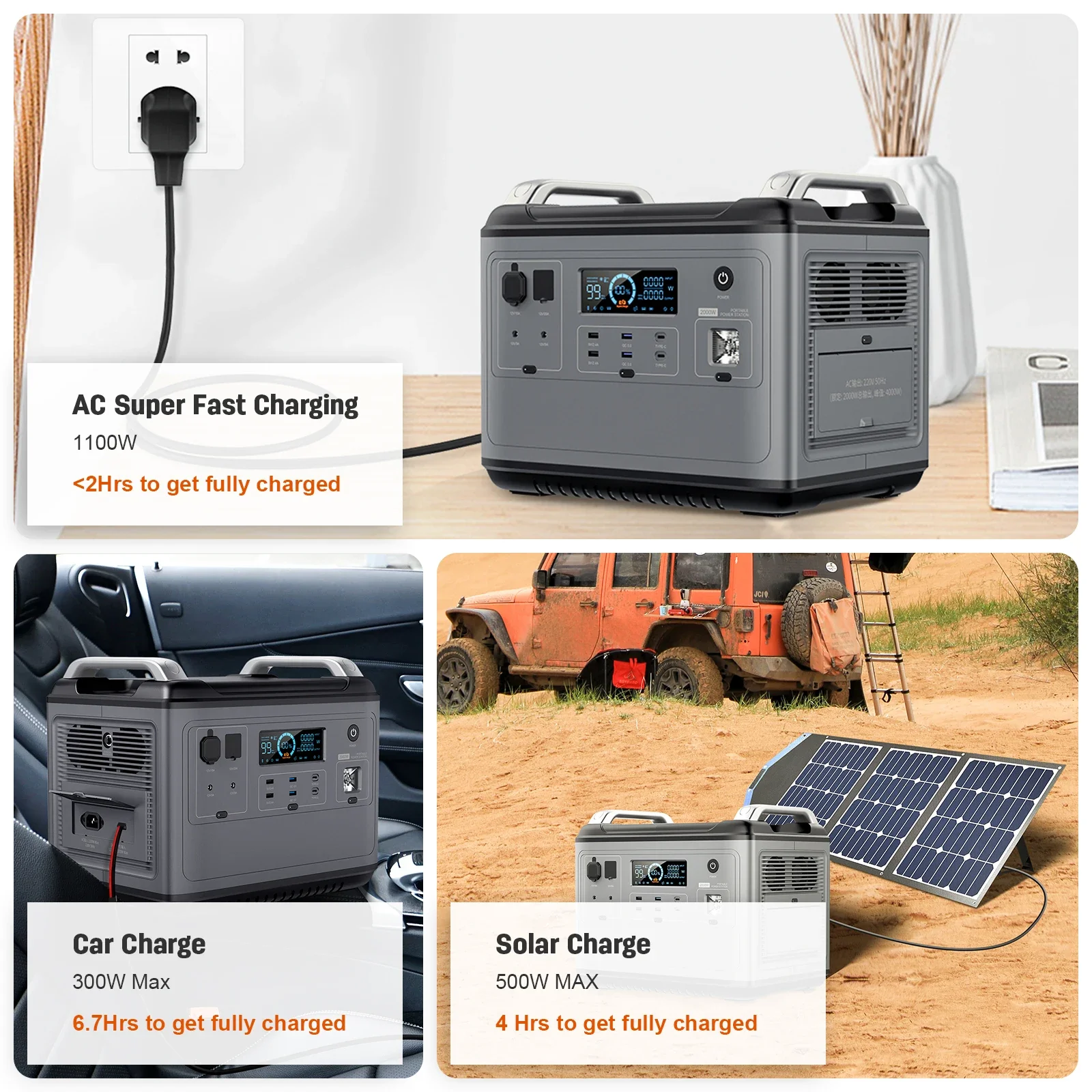 Innovative Technology AC Charging Solar Panel MPPT Portable Rechargeable Station Pure Sine Wave Inverter 2048Wh LiFePO4 Battery