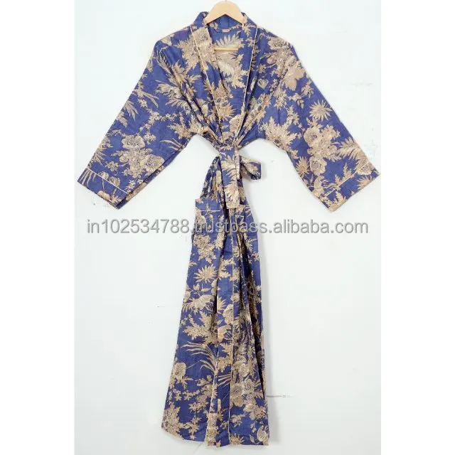 Indian Pink Paisley Cotton Kimono Robe – Long, Handmade, With Pockets – Women's One Size