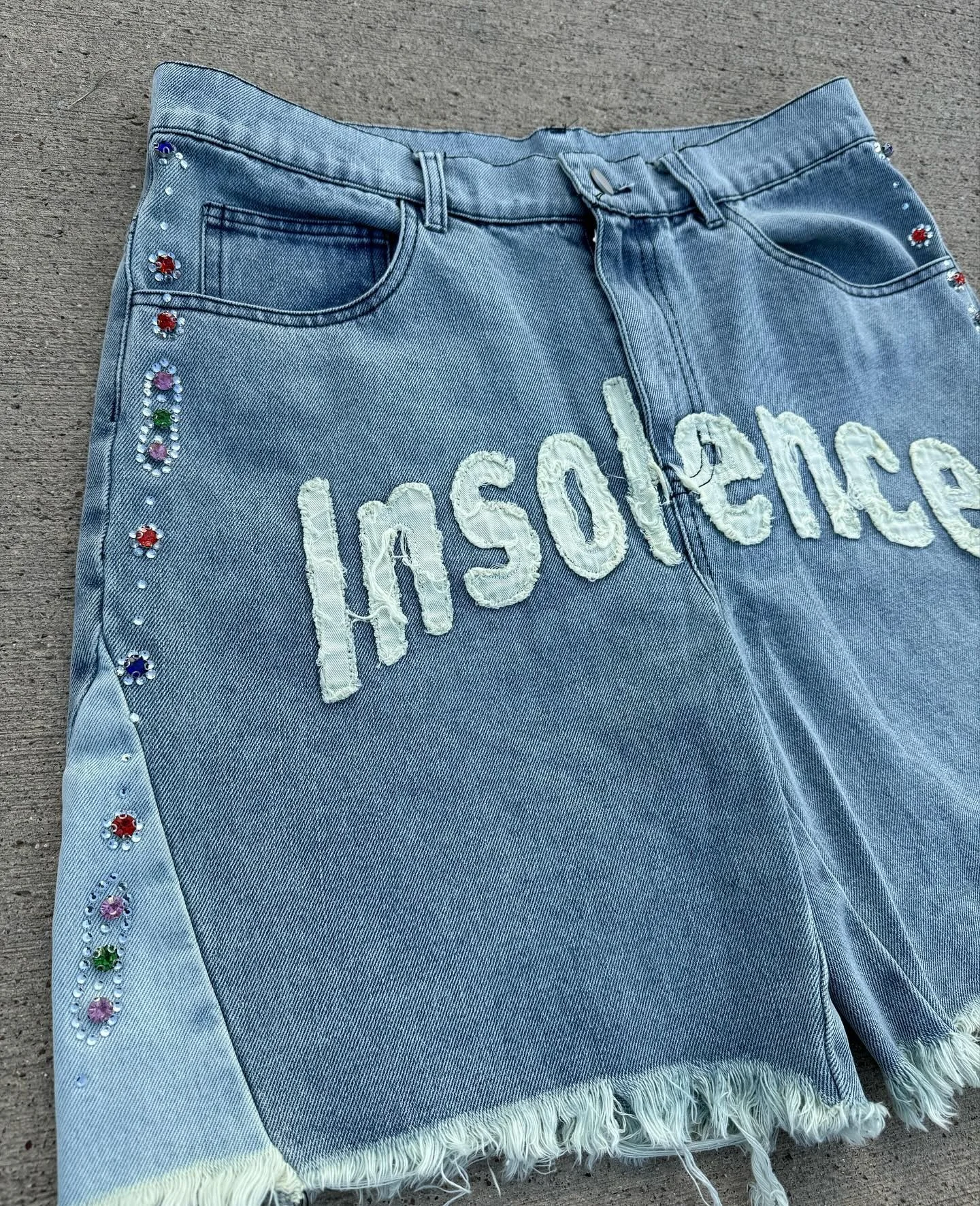 Custom Summer Streetwear Oversized High Waist Cotton Baggy Rhinestone Men Flare Denim Jeans Shorts Trouser Jorts With Embroidery gallery 2