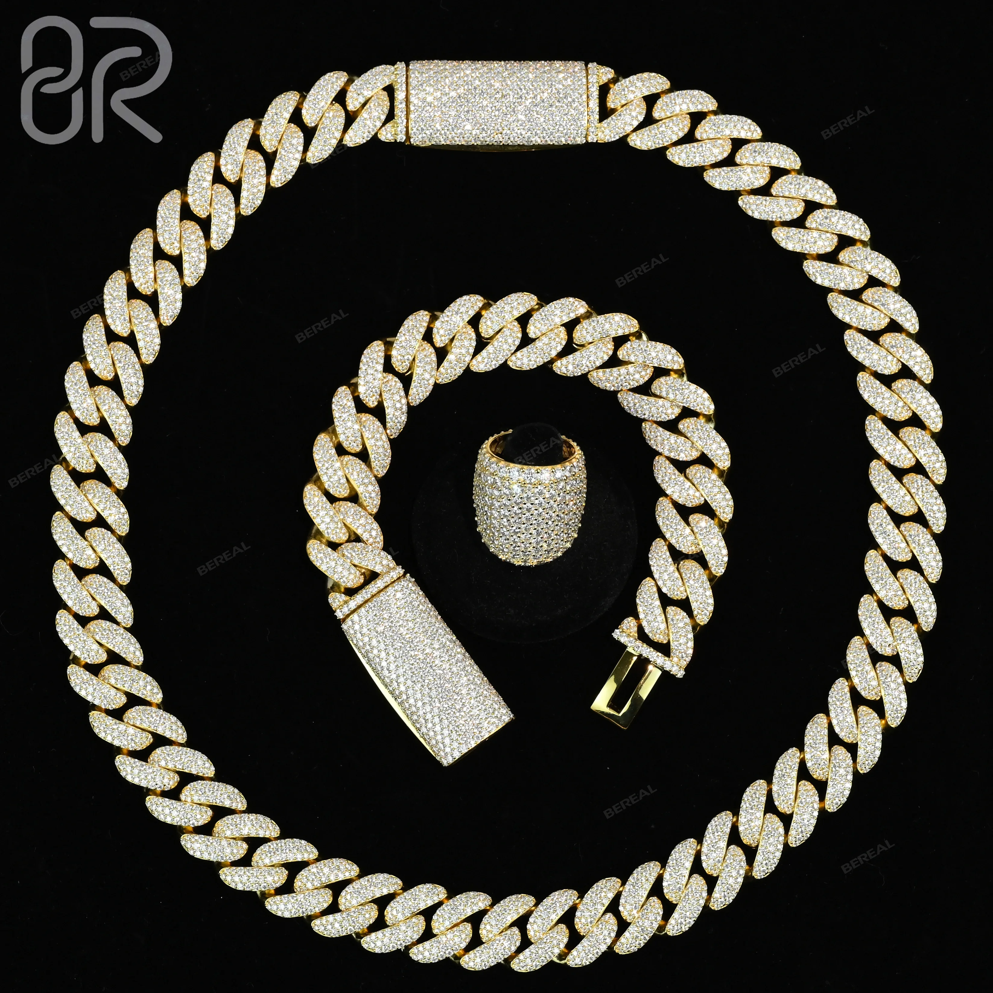 Hot Selling 16MM Gold Plated Moissanite Cuban Chain Real Gold Gra Certified  Round Brilliant Cut 925 Silver Fine Necklace Jewelry