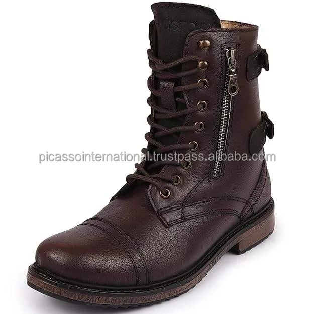 Supplier of Excellent Quality Customized Logo Modern Design Casual Wear Shoes Men's Genuine Leather Boots at Reliable Price