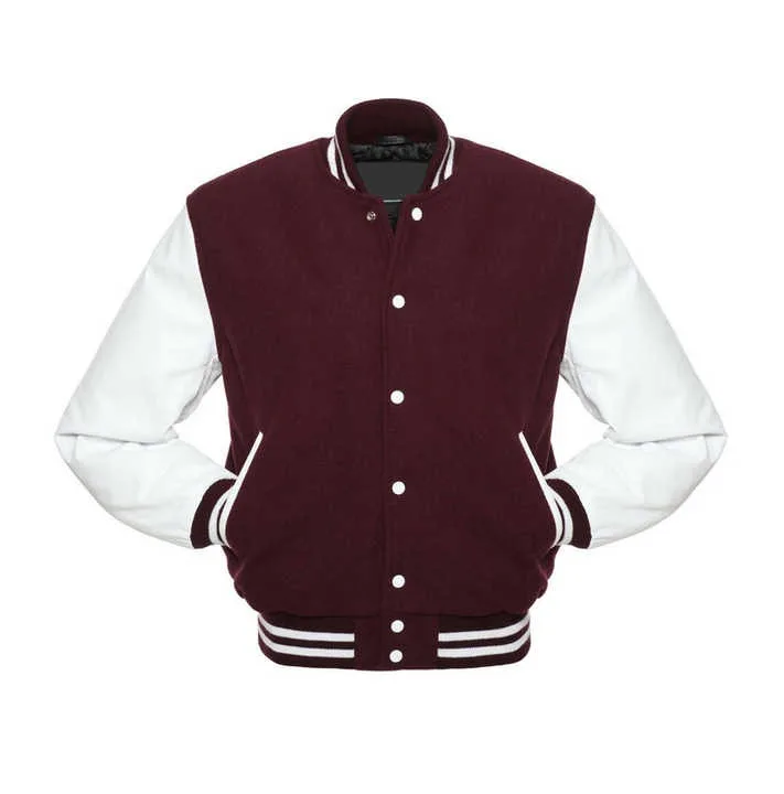 2024 Customized College Varsity Jacket with Wool Body and Genuine Leather Arms Canvas Stand Collar Winter Letterman Jacket