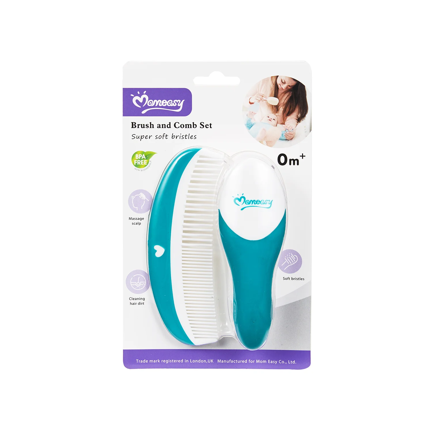 Momeasy Baby Brush and Comb Set Health Care Baby Hair Brush Shower Brush  Plastic Comb with Large Area for Print in Blister Card