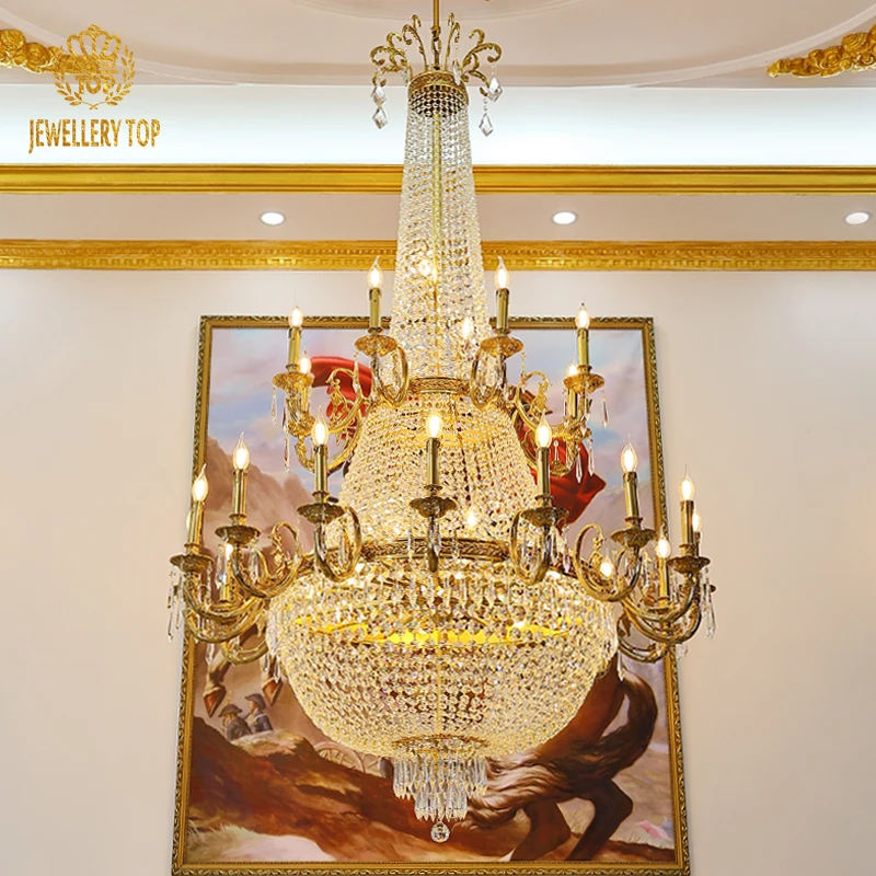 Jewellerytop Neoclassical Lighting Design Customizable Victorian Royal Style Stairwell Luxury Brass Crystal Chandelier