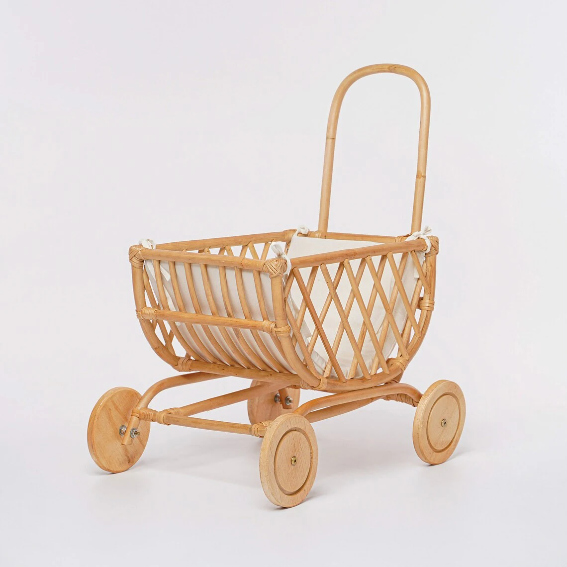 Vintage-Stil Rattan-Puppenwagen Handgefertigter Weidenkorb  Retro-Puppenwagen Kleinkind-Lauflernhilfe Spielzeug