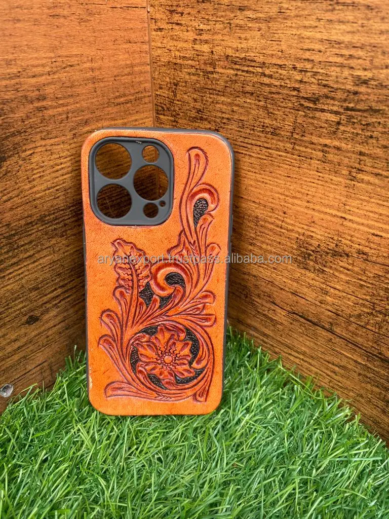 New Arrival Stylish Hand Tooled Leather Phone Case Personalized Vintage