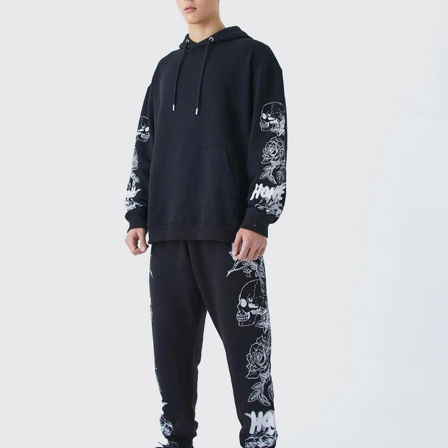 New Men's Winter 2 in 1 Printed DTF Sweat Suit Tracksuit Set Hooded Collar 100% Cotton Fleece Sports Jogging Fitness Clothing