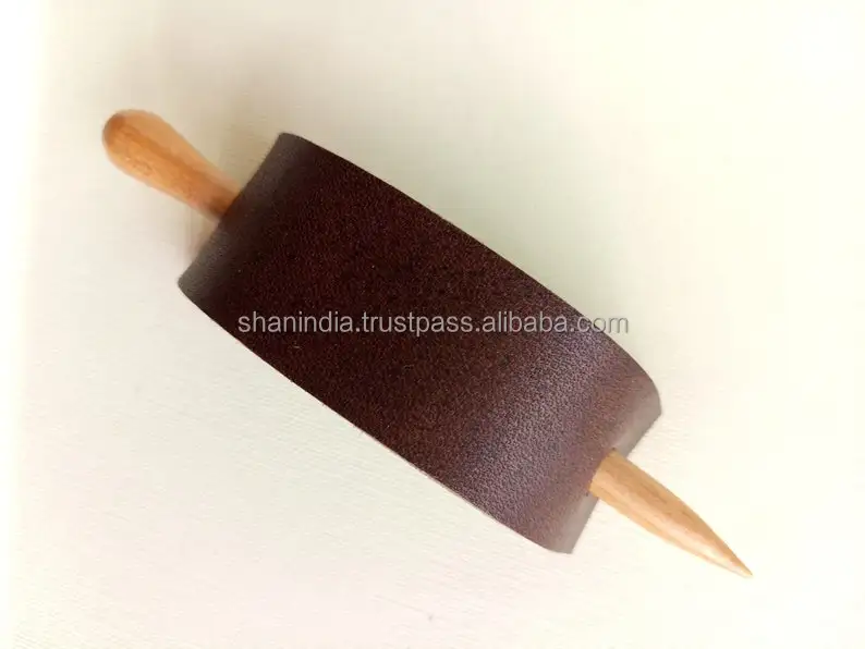 Rectangular Hair Barrette With Wood Slide Stick Leather Hair Pin Hair Tie Leather Handmade In The USA 