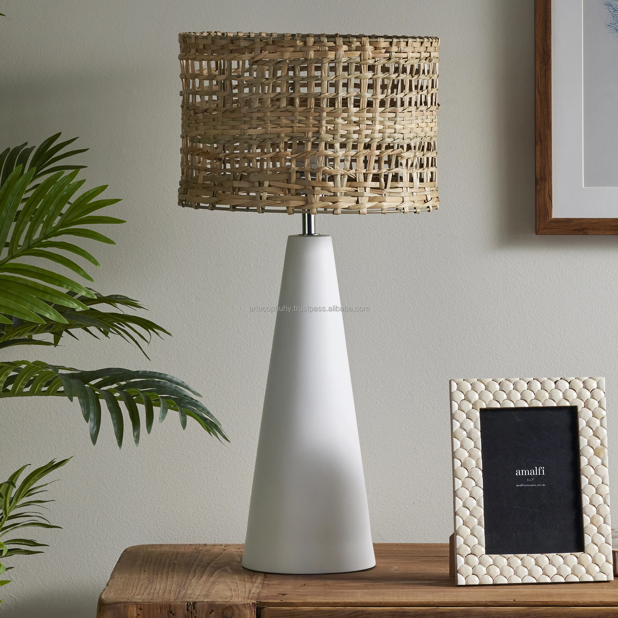 Modern Art Unique Seagrass Light Table Lamp Minimalistic Seagrass Table ...