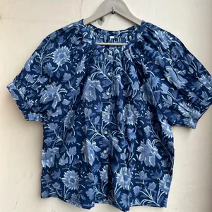 Hand Block Printed Top Summer Cotton Top Women Top Handmade Cotton Blouse Floral Print O-neck Short Sleeve Casual Top