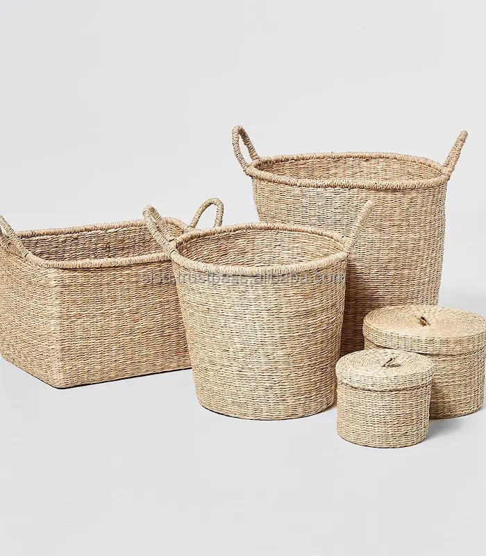 Seagrass Basket With Lid/ Patterned Handwoven Basket With Lid Seagrass ...