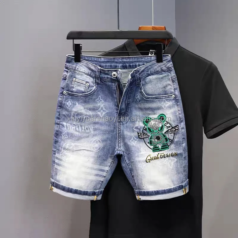 European And American High Street Washed Mid-waist Straight Summer Thin Men's Denim Shorts415_voghion.com