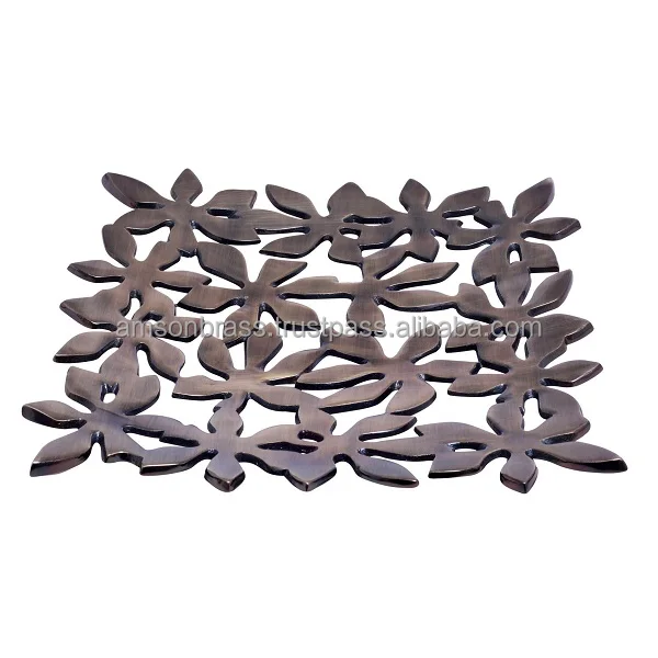 Classic Style Rectangular Decorative Metal Trivet Eco-Friendly Aluminium Cutlery Antique Heat Resistant Trivet