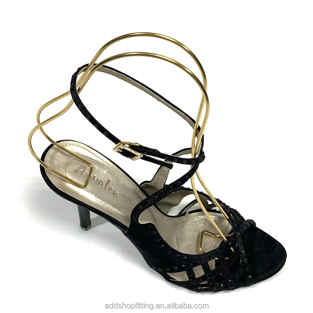 Durable Stainless Steel Gold Wire Women's High Heeled Holder Stretcher Shoe  Rack for Retail Store