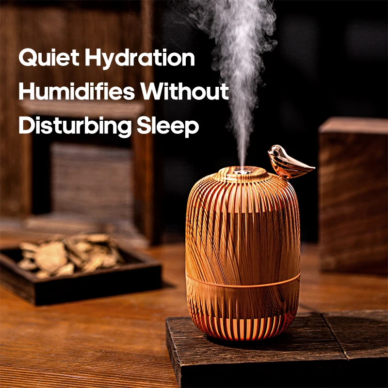 Hollow Bird Cage Air Humidifier Purifier 280ML Electric Ultrasonic Diffuse Wooden Bedroom Humificador With Night Light