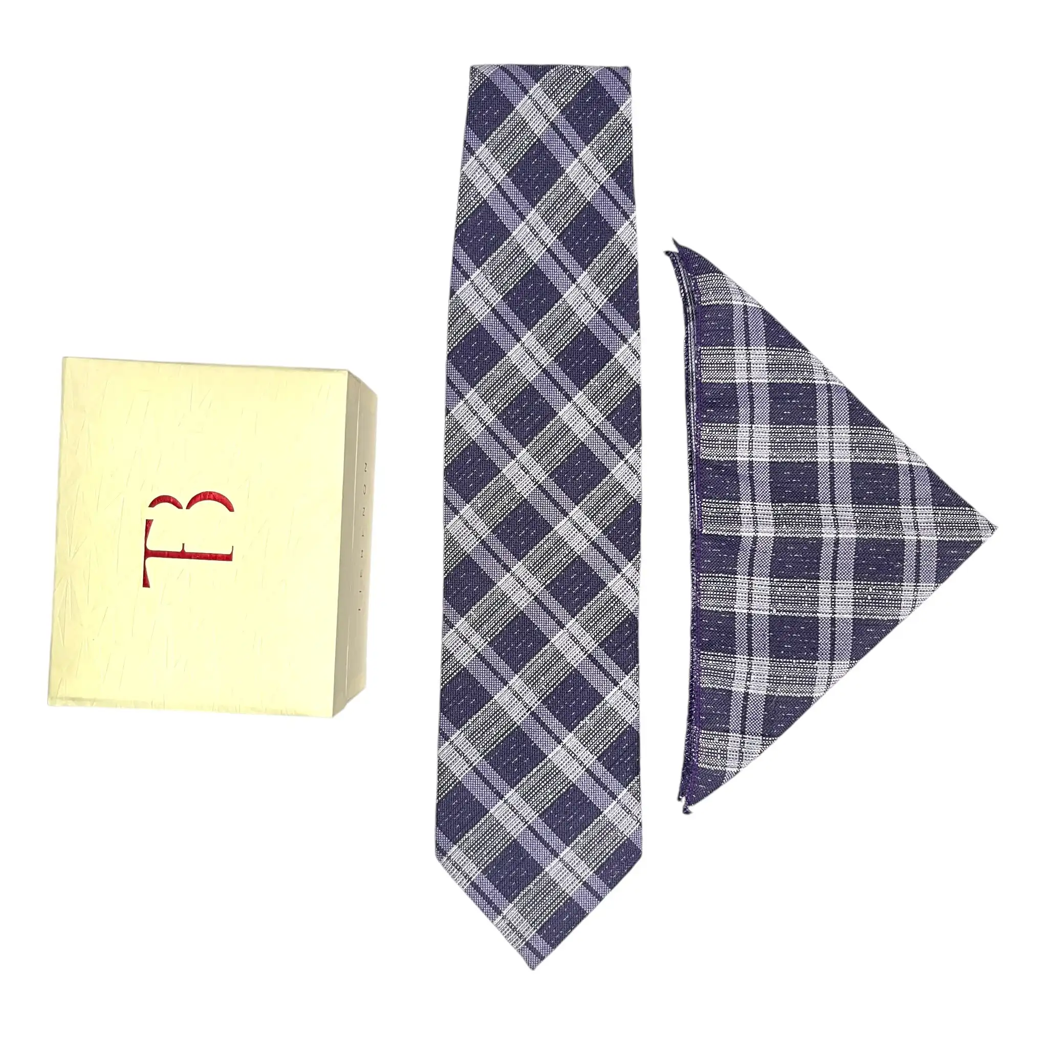 Tie Benon Multi-Color Tartan Plaided Broad Cashmere Tie and Pocket Square Combo