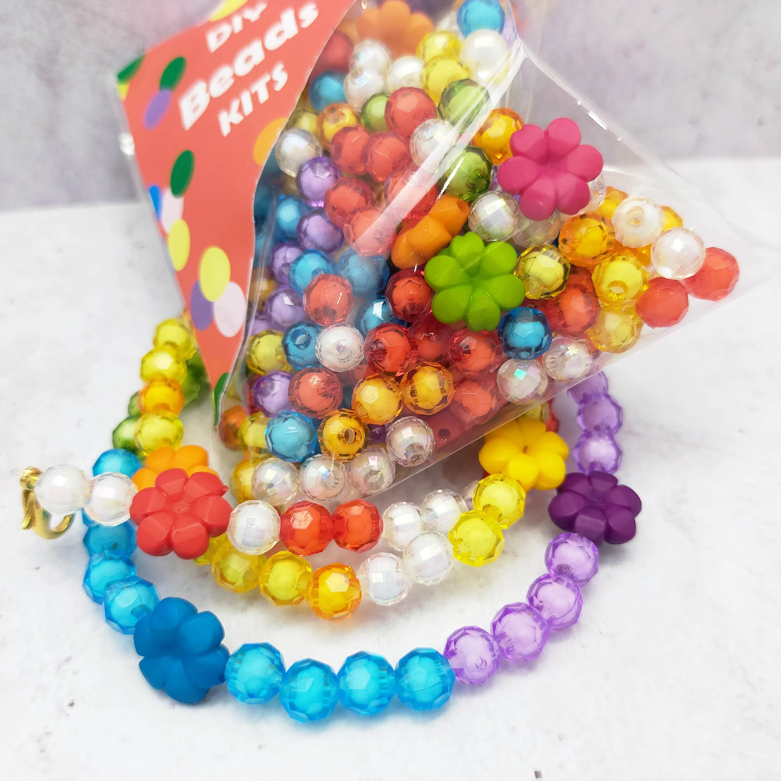 Colorful Rainbow Fancy Bead in Bead DIY Kit With Flower Beads