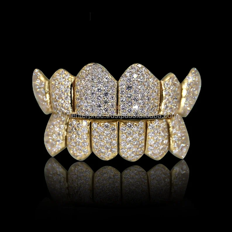 Luxurious Hip Hop Diamond Grillz White Gold Moissanite Diamond Grillz ...