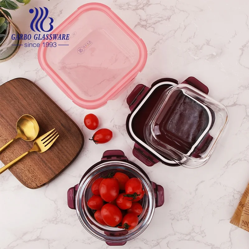 800ml Glass Lunch Box Square Shape Glass Food Storage Container Office Use Oven Safe 6inch Glass Lunch Box with Lid