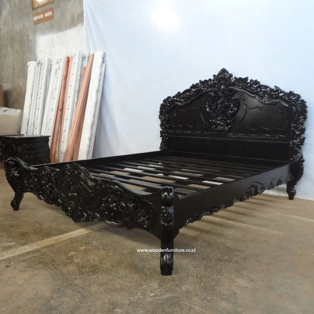 Black Painted Rococo Bedroom Furniture Made From Wooden Hand Carved By ...