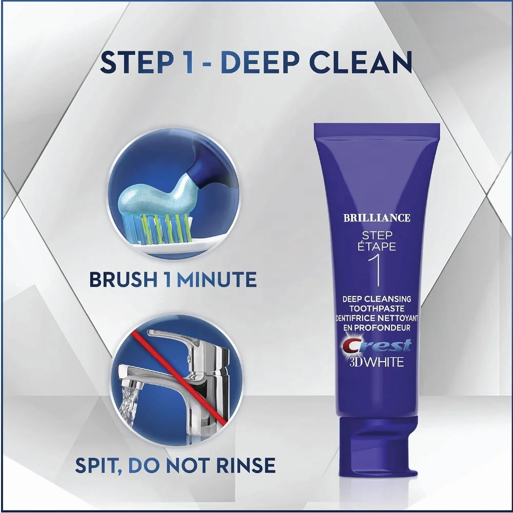 Crest 3DWhite Brilliance 2 Step Toothpaste Deep Clean (4oz) + Teeth Whitening Gel (2.3oz) Crest Toothpaste Kit