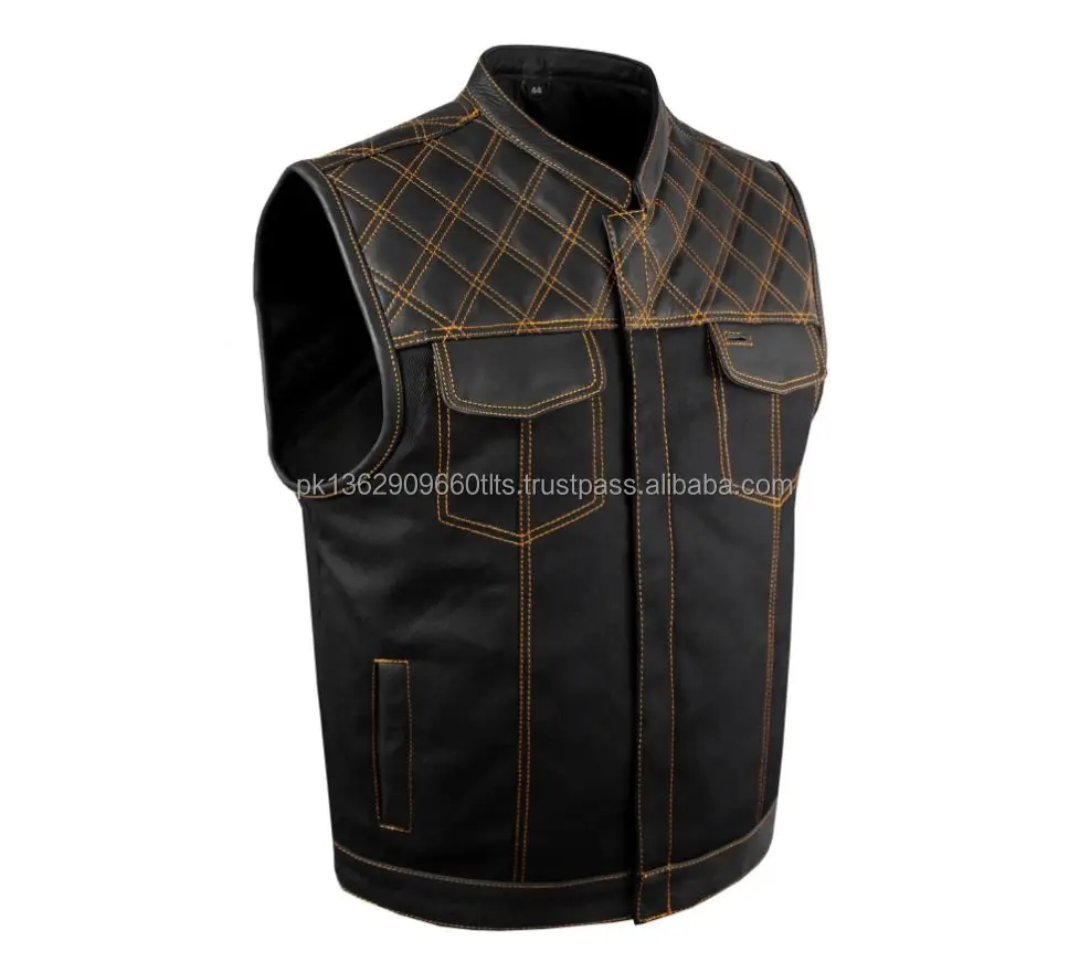 Men's Leather Motorcycle Vest,Fashion Street Style Motorcycle Club Vest Vintage Style Biker