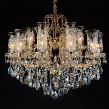 European-style villa golden chandelier installation height-adjustable Maria Theresa K9 crystal chandelier