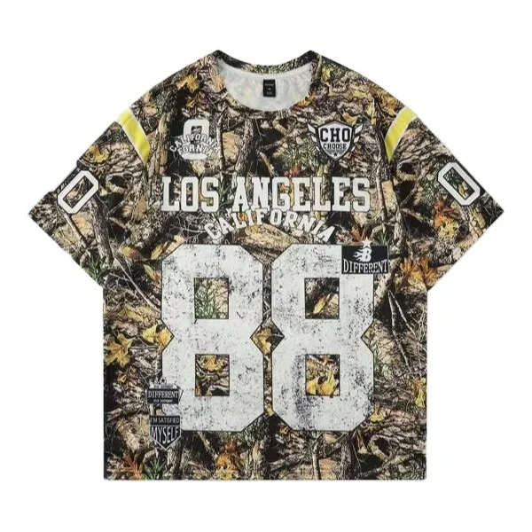 Custom Woodland Camo 88 Graphic Mesh Jersey T-Shirt Oversized
