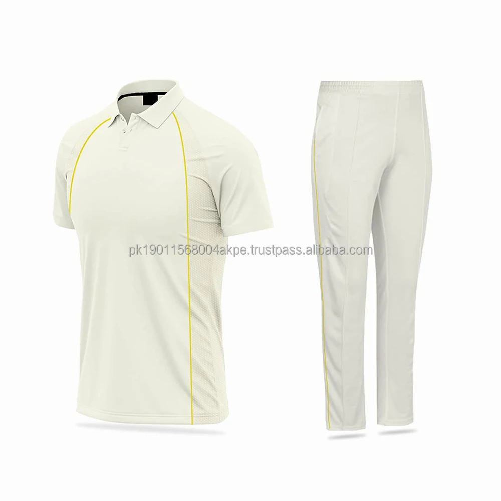 Pakistan Made Cricket Uniforms Kits White Color Plain Dyed Breathable