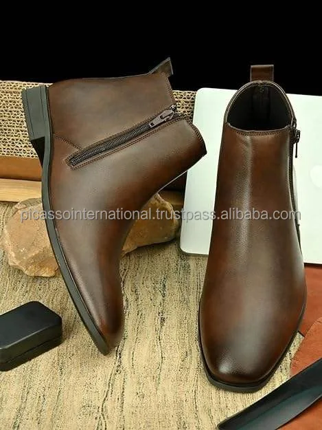 New Arrival Premium Quality Zipper Fashion Boots with TPR Sole Genuine Leather Ancle Boot for Men from Indian Exporter