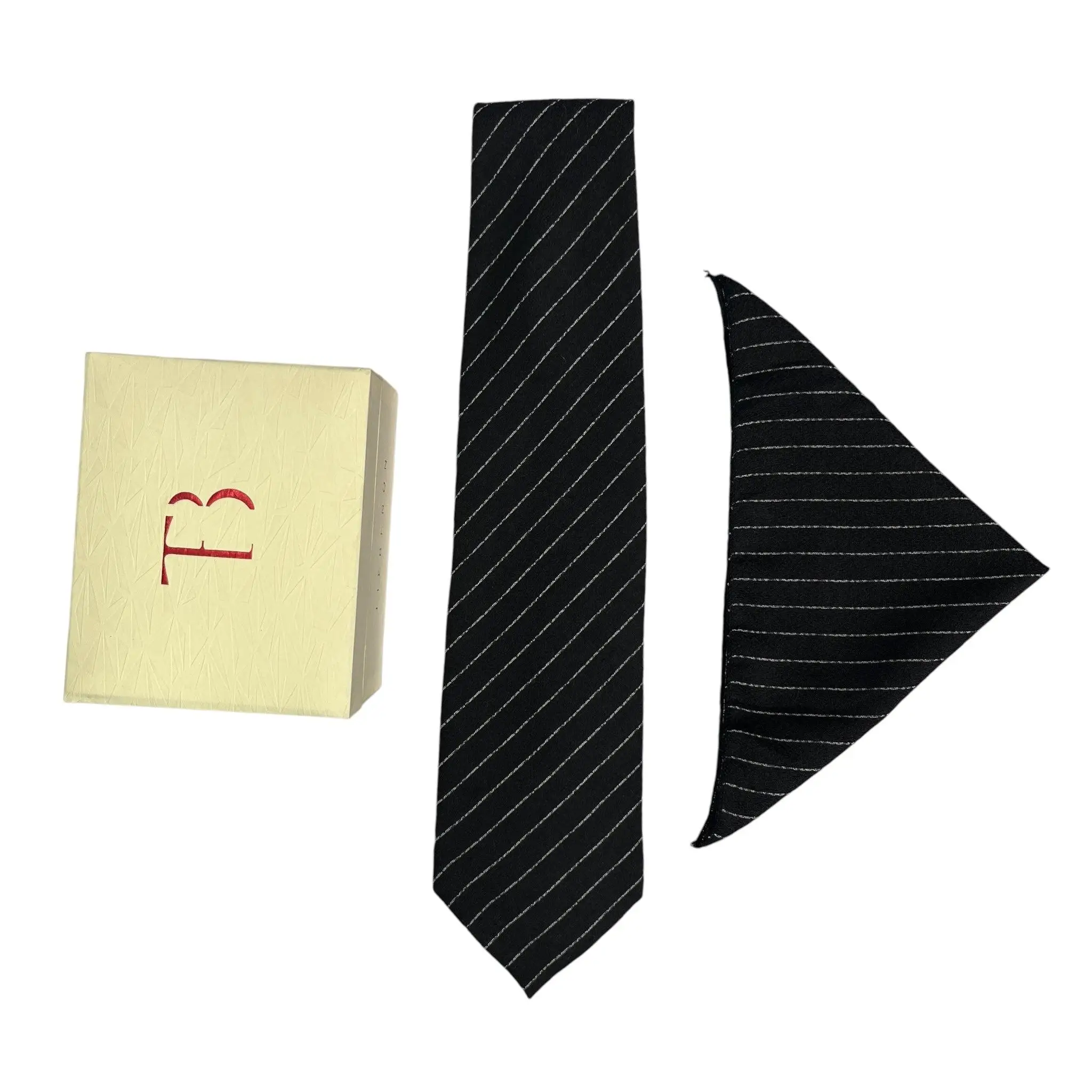 Tie Benon Elegant Men's Blue & Black Silk Pin Stripe Tie and Pocket Square Gift Combo